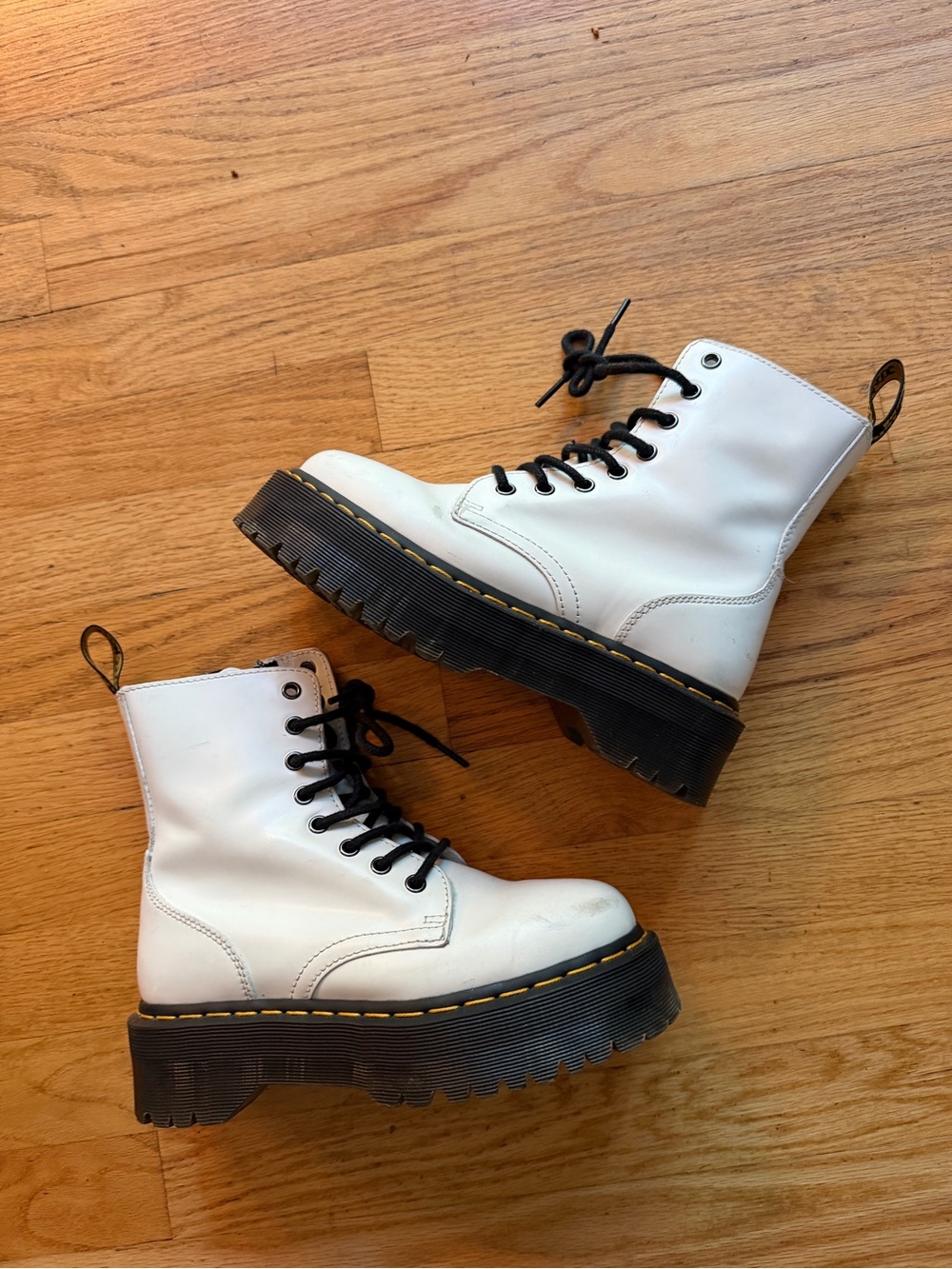 Dr. Martens White Platform Combat Boots with Black Laces